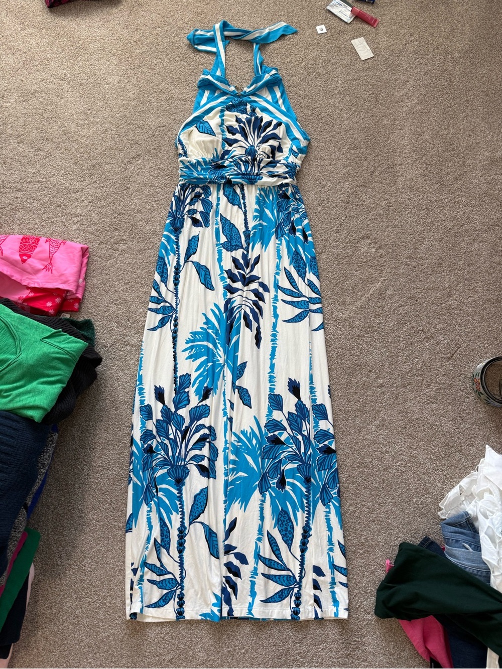Lilly Pulitzer Blue and White Tropical Maxi Dress